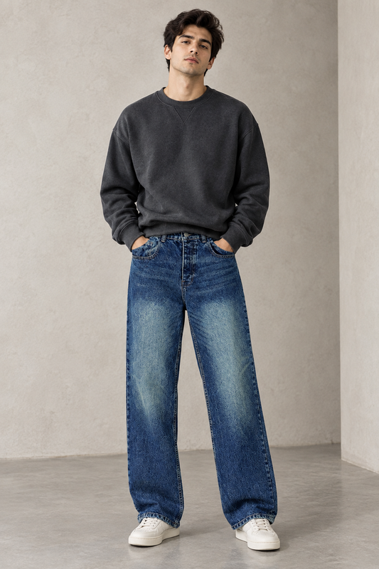 GREEN VINTAGE BLUE LOOSE JEANS