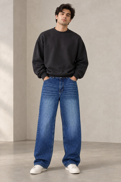 WASHED BLUE BAGGY JEANS