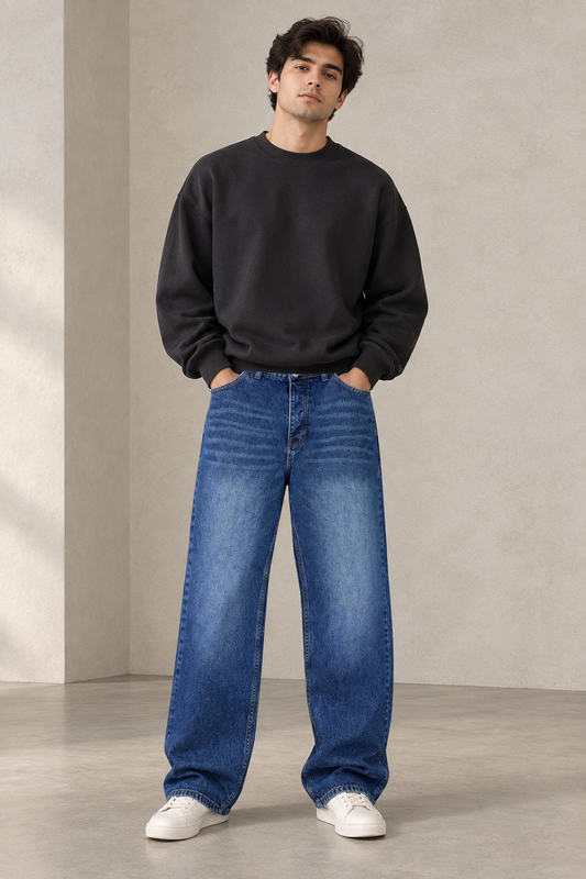 WASHED BLUE BAGGY JEANS