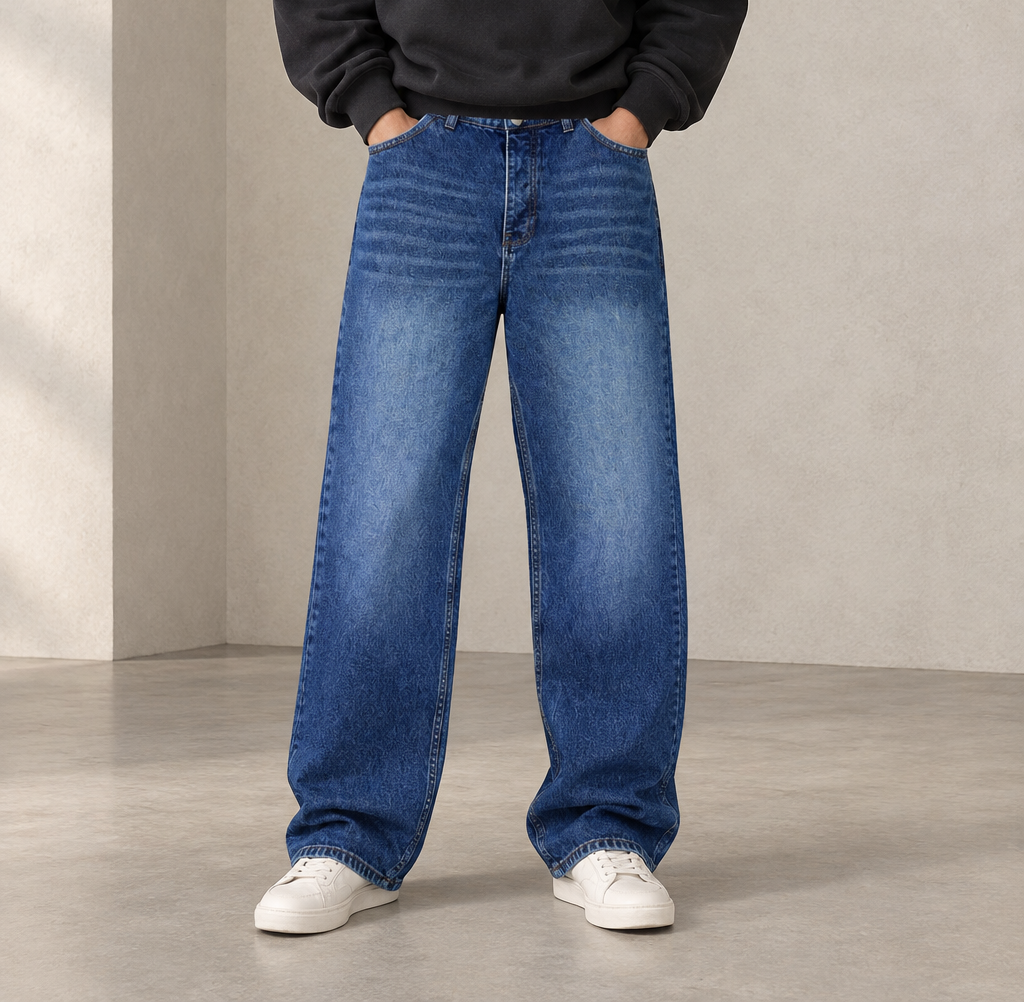 WASHED BLUE BAGGY JEANS