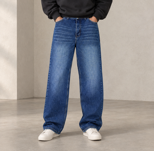 WASHED BLUE BAGGY JEANS