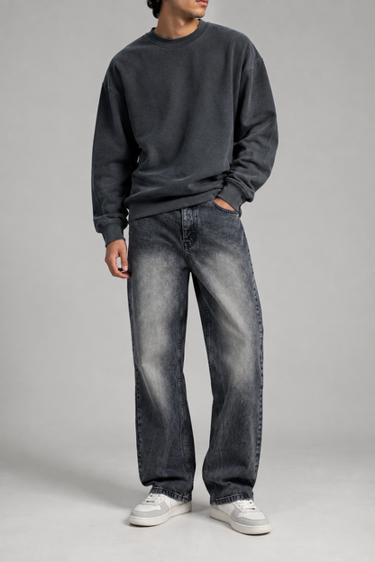 WASHED GREY STRAIGHT JEANS