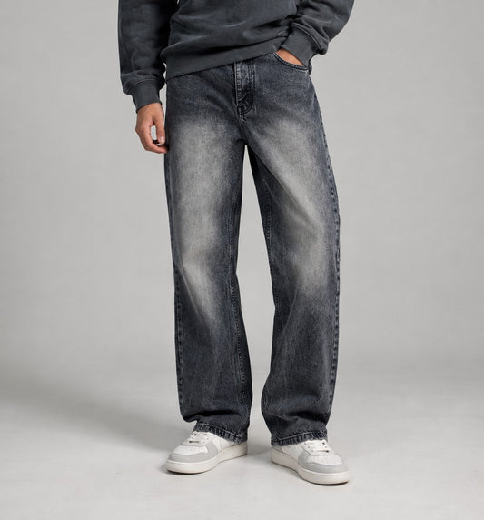 WASHED GREY STRAIGHT JEANS